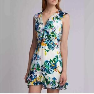 Saloni Cece Ruffle Floral Mini Dress CREAM BEGONIA 6